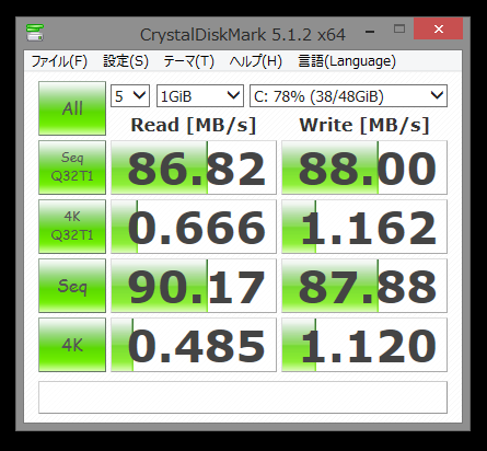 Read 86MB/sAWrite 88MB/s